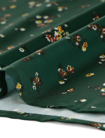 Belted Batwing Sleeve V Neck Side Slit A-Line Vintage Floral Dress