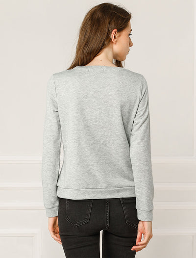 Round Neck Long Sleev Cat Printed Winter Sweatshirt