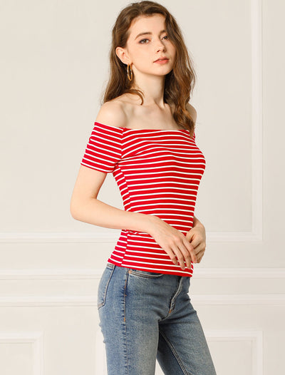 Short Sleeve Off The Shoulder Printed Casual Crop Top