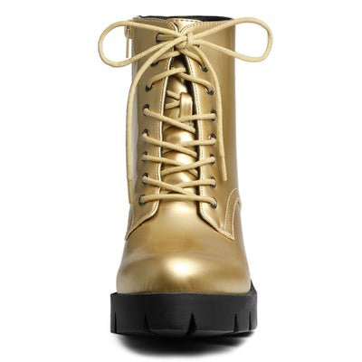 Lace Up Decor Side Zipper Platform Chunky Heel Combat Boots