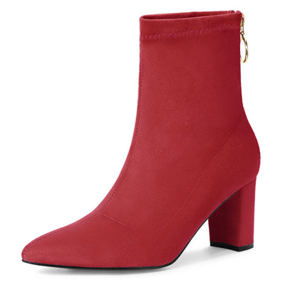 Pointed Toe Zipper Chunky Heel Ankle Boots