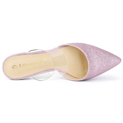 Pointed Toe Glitter PVC Ankle Clear Strap Flat Mules