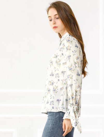 Button Down Floral Shirt Long Sleeve Point Collar Top