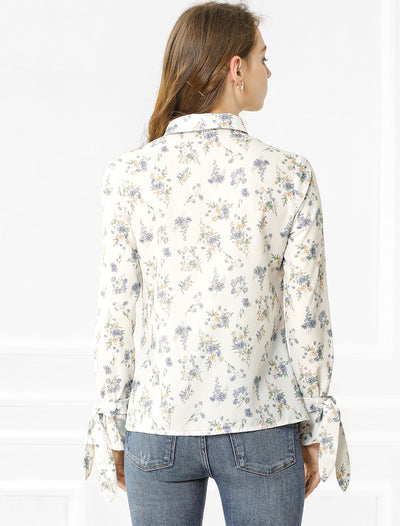 Button Down Floral Shirt Long Sleeve Point Collar Top