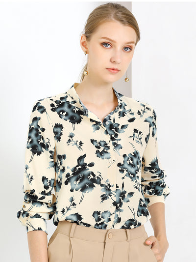 Turn Down Collar Shirt Button Up Floral Work Office Tops