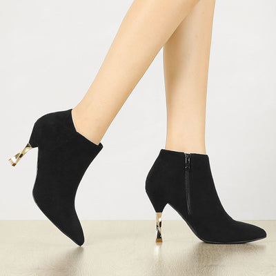 Faux Suede Pointed Toe Stiletto High Heel Zipper Ankle Boots
