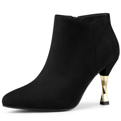 Allegra K Faux Suede Pointed Toe Stiletto High Heel Zipper Ankle Boots