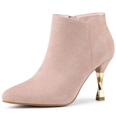 Faux Suede Pointed Toe Stiletto High Heel Zipper Ankle Boots