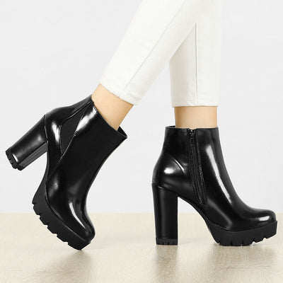 Rounded Toe Chunky Heel Platform Ankle Boots