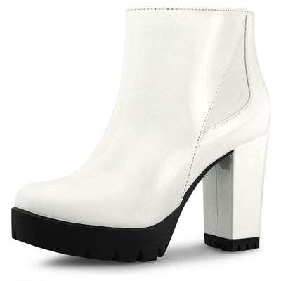 Allegra K Rounded Toe Chunky Heel Platform Ankle Boots