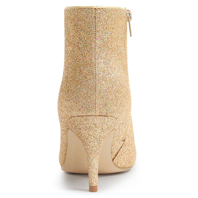 Glitter Pointed Toe Kitten Heel Zipper Ankle Boots