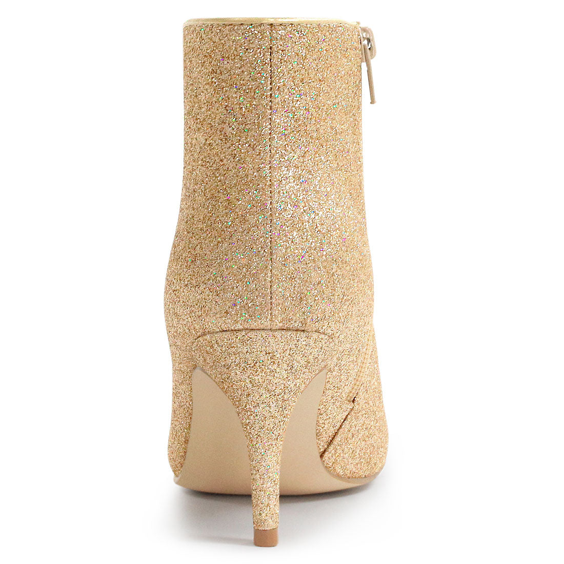 Allegra K Glitter Pointed Toe Kitten Heel Zipper Ankle Boots