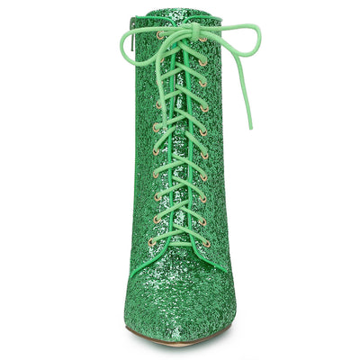 Glitter Pointed Toe Block Heel Halloween Ankle Boots