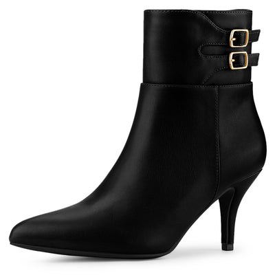 Pointed Toe Buckle Stiletto Heel Ankle Boots