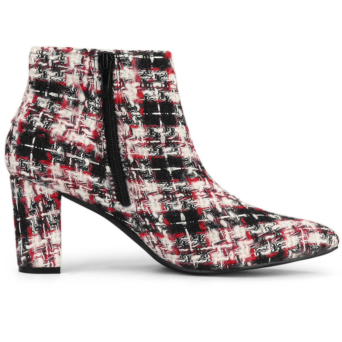 Allegra K Plaid Pointed Toe Chunky Heel Ankle Boots