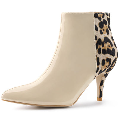 Allegra K Contrast Color Leopard Print Stiletto Heel Ankle Boots