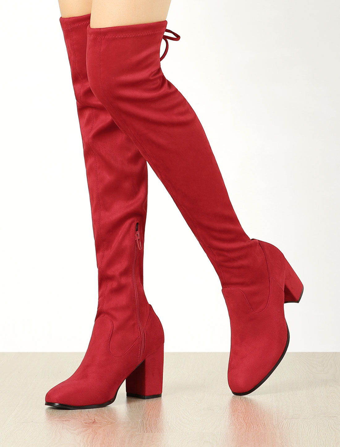Allegra K Round Toe Chunky Heel Over the Knee High Boots