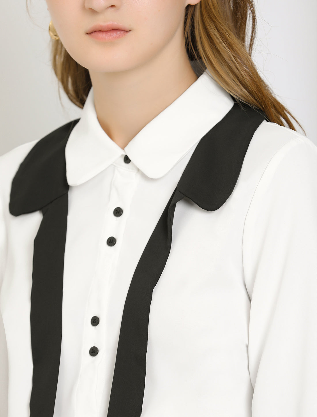 Allegra K Halloween Bow Tie Peter Pan Collar Long Sleeve Button Up Shirt
