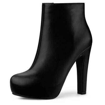 Allegra K Faux Leather Round Toe Platform Chunky Heel Ankle Boots