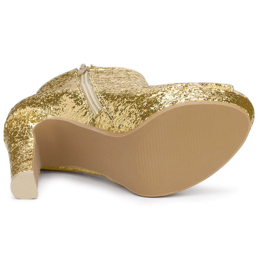 Allegra K Glitter Platform Chunky Heel Open Toe Heel Ankle Boots