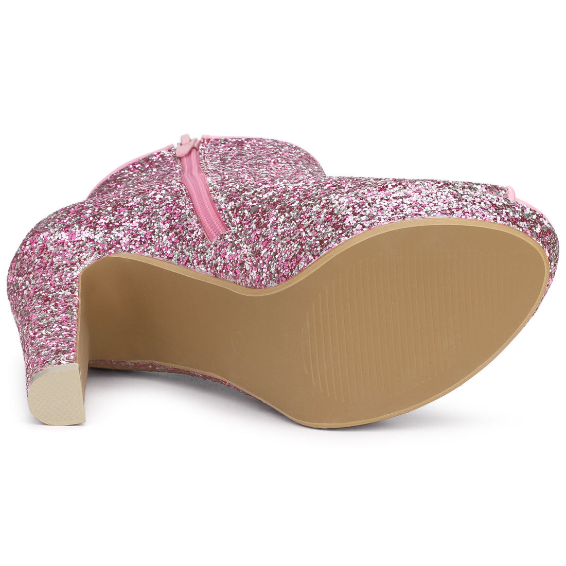 Allegra K Glitter Platform Chunky Heel Open Toe Heel Ankle Boots