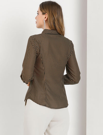 Office Work Point Collar Polka Dots Printed Blouse Button Down Shirt