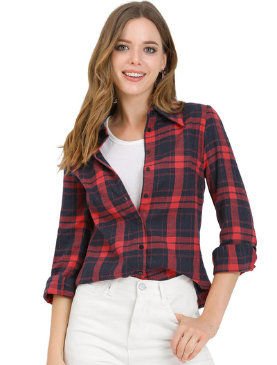 Classic Long Sleeve Button Down Collared Casual Plaid Shirt