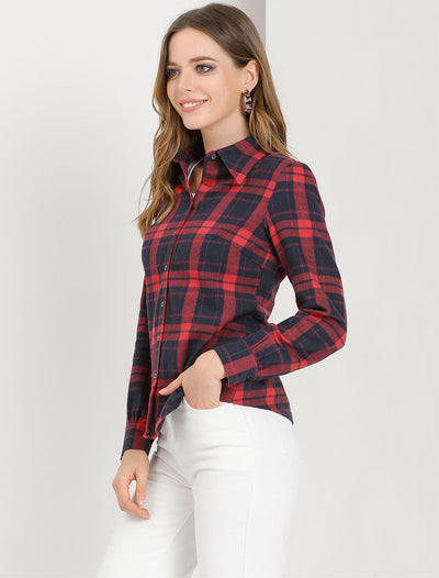 Classic Long Sleeve Button Down Collared Casual Plaid Shirt