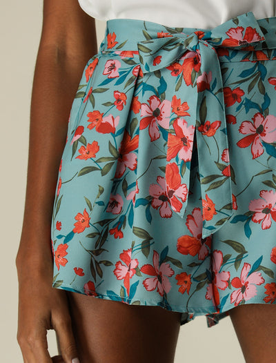 Printed Elastic Tie High Waist Culottes Beach Summer Shorts