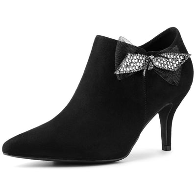 Allegra K Pointed Toe Bow Decor Stiletto Heel Ankle Boots