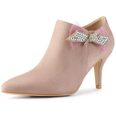 Pointed Toe Bow Decor Stiletto Heel Ankle Boots