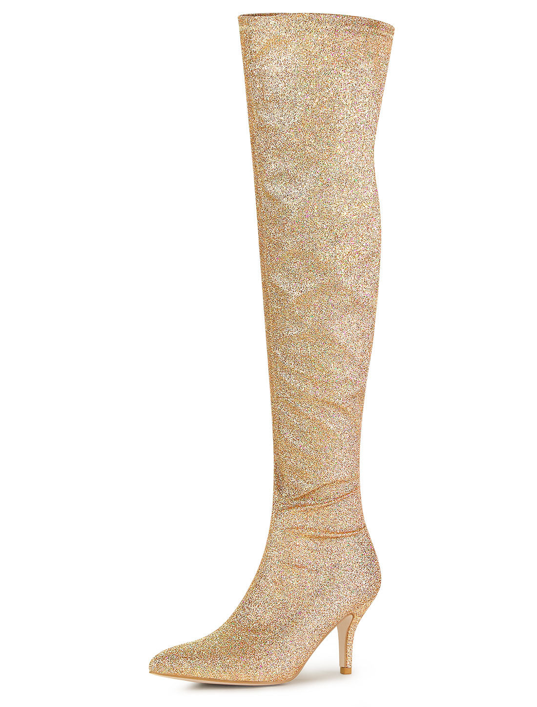 Allegra K Glitter Pointed Toe Stiletto Heel Over the Knee High Boots