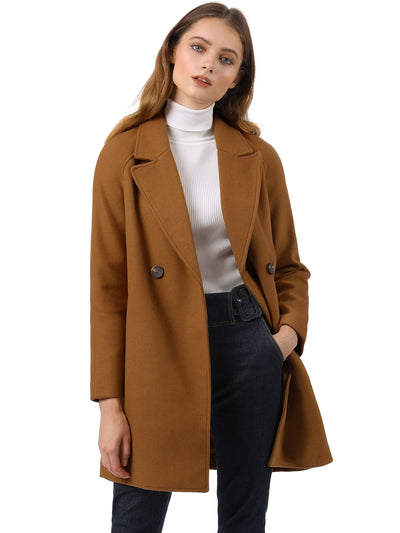 Notched Lapel Double Breasted Raglan Winter Coat