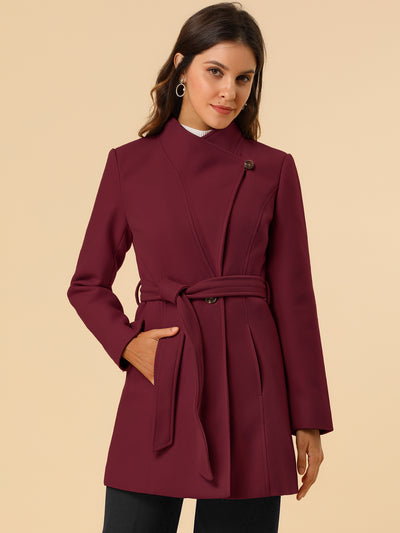 Classic Stand Collar Long Sleeve Winter Belted Coat