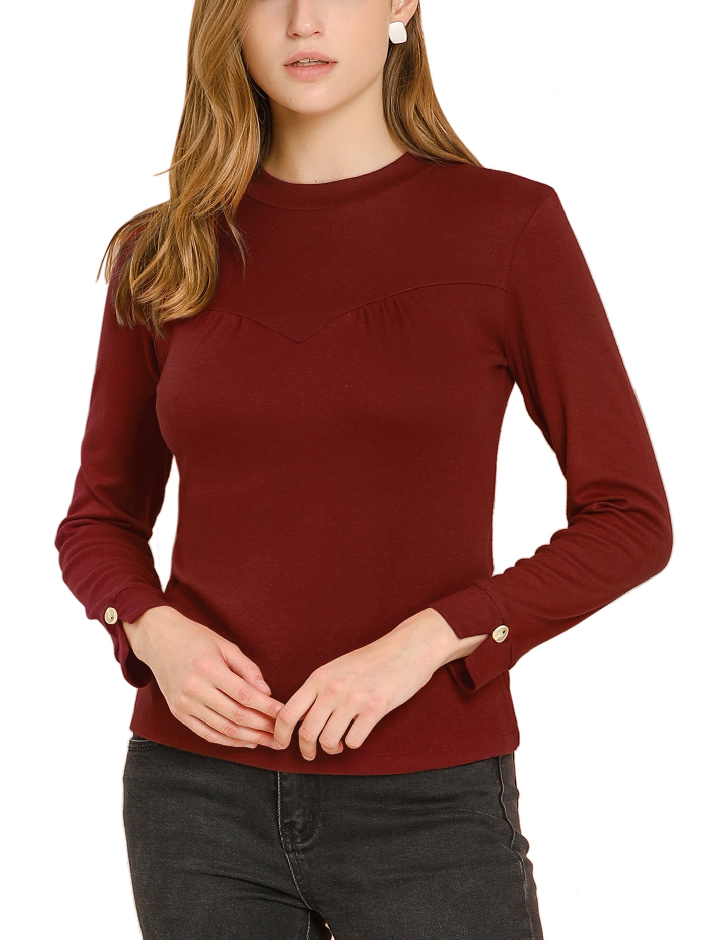 Allegra K Crewneck Split Sleeve Solid Blouse Knit Cotton Casual T-Shirt