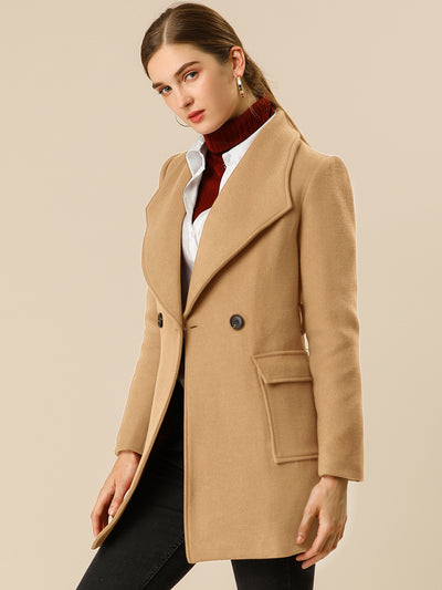 Shawl Collar Lapel Double Breasted Winter Belted Coat with Pockets
