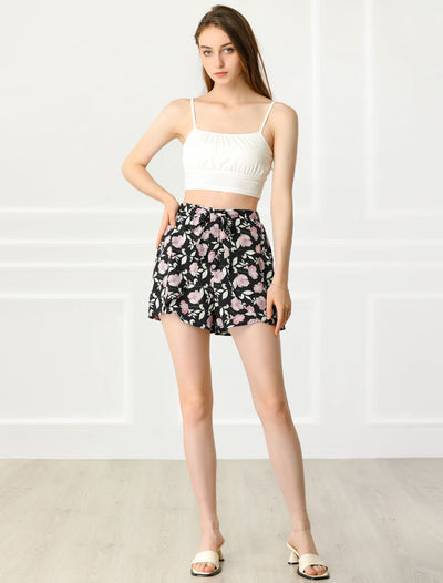Summer Beach Casual Elastic Waist Wide Leg Floral Shorts