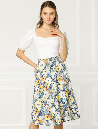Boho Floral High Waist Split A Line Midi Skirt