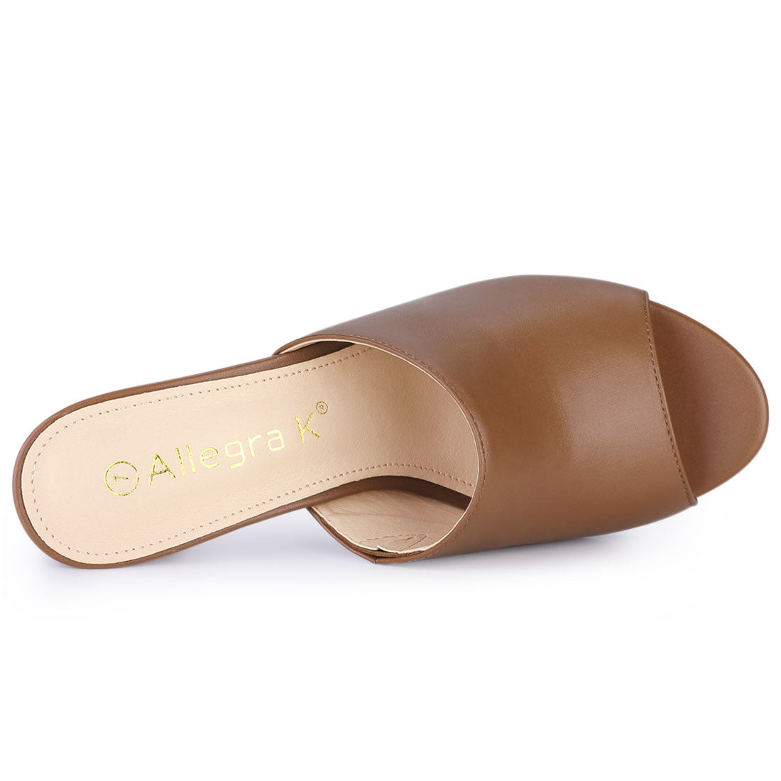 Allegra K Faux Leather Slip On Mid Block Heel Slide Sandals