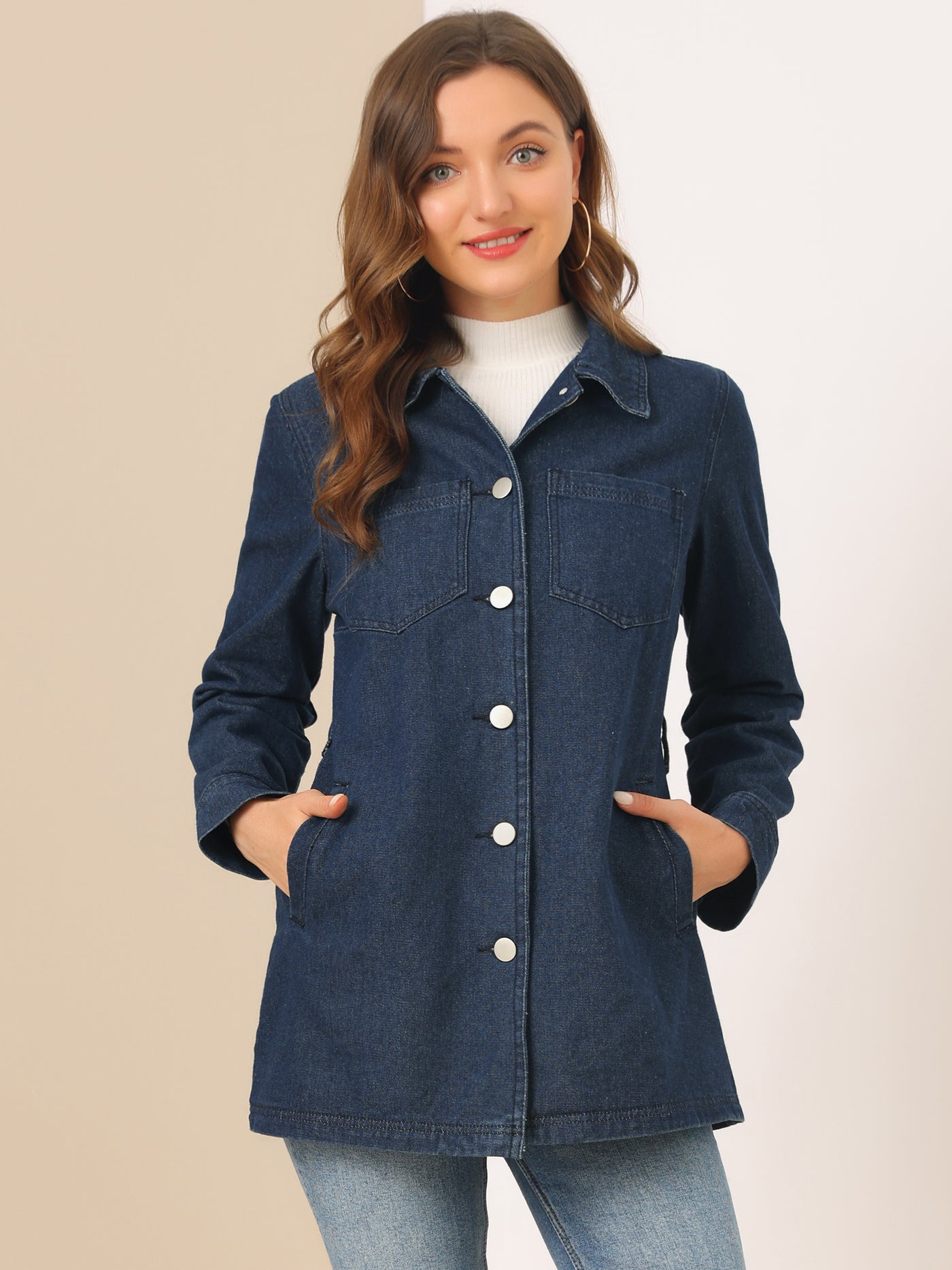 Allegra K s Jean Button Up Long Sleeve Washed Casual Denim Jacket