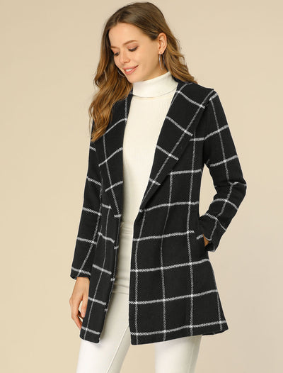 Shawl Collar Check Belted Wrap Plaid Coat with Pockets