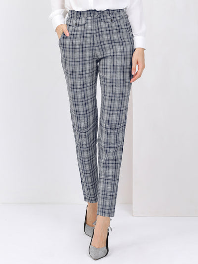Allegra K Plaid High Waisted Straight Pant Ankle Tartan Office Trousers