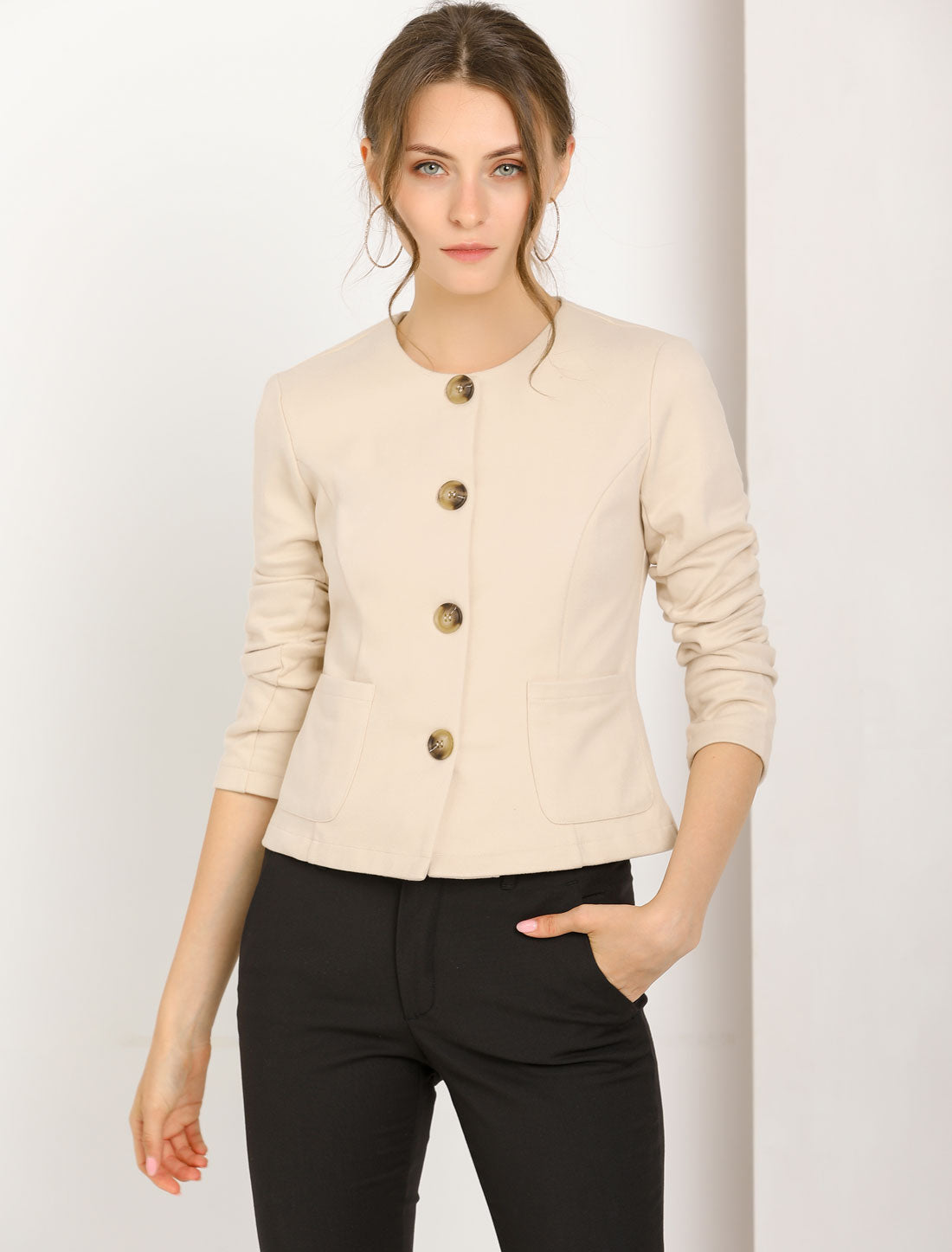 Allegra K Fall Casual Jacket Elegant Button Front Work Office Blazer