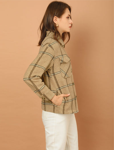 Button Down Collar Single Breasted Coat Outerwear Shirt Plaid Jacket