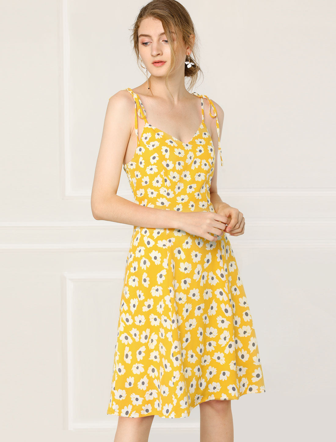 Allegra K Daisy Spaghetti Strap Summer Cami Sleeveless Floral Dress Sundress