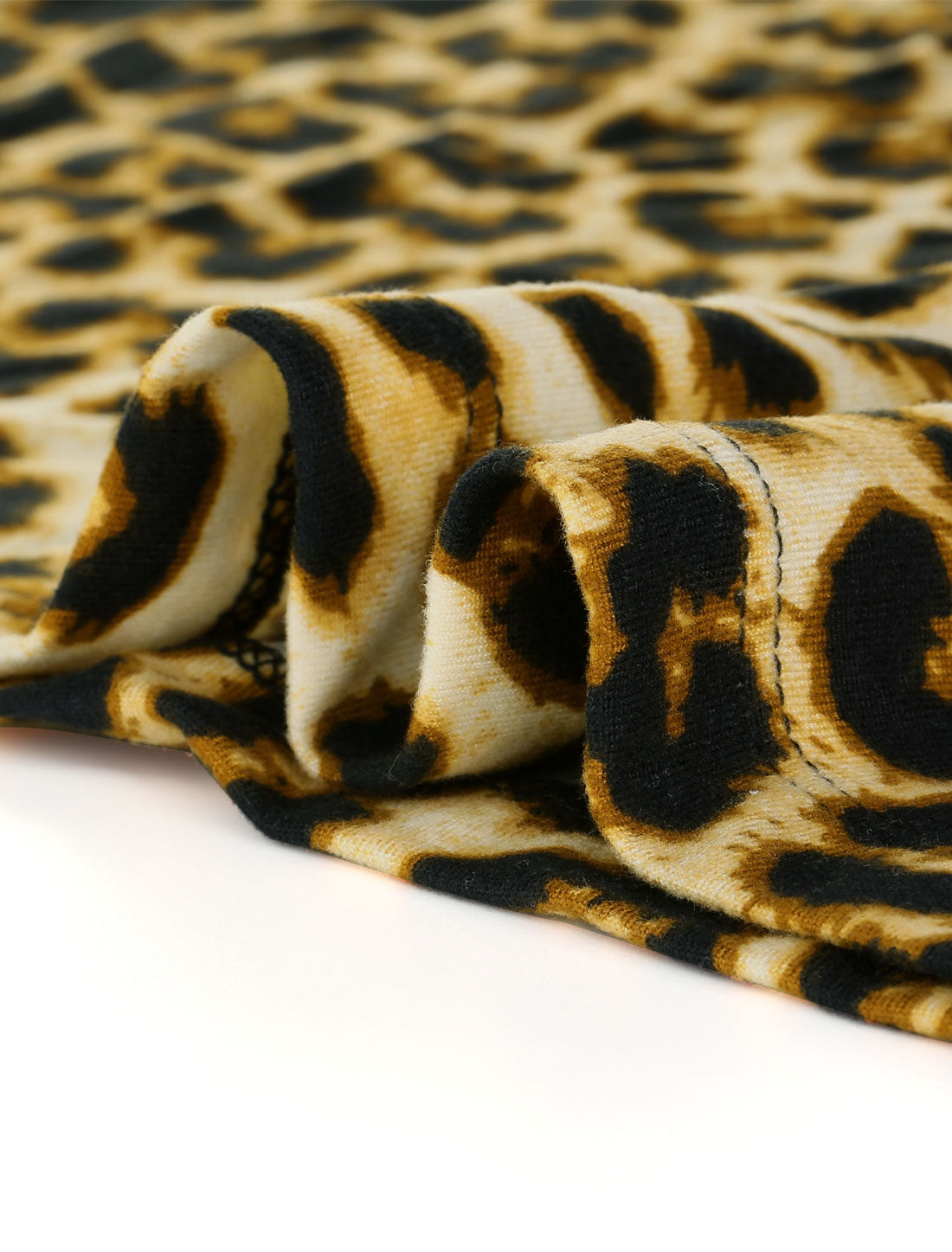 Allegra K Animal Print Top Short Sleeve Pleated U-neck Knit Leopard T-shirt