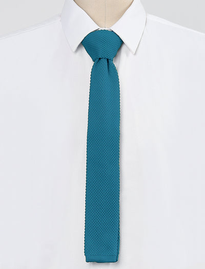 Self-Tied Solid Color Skinny Flat Tips Designed Knit Ties