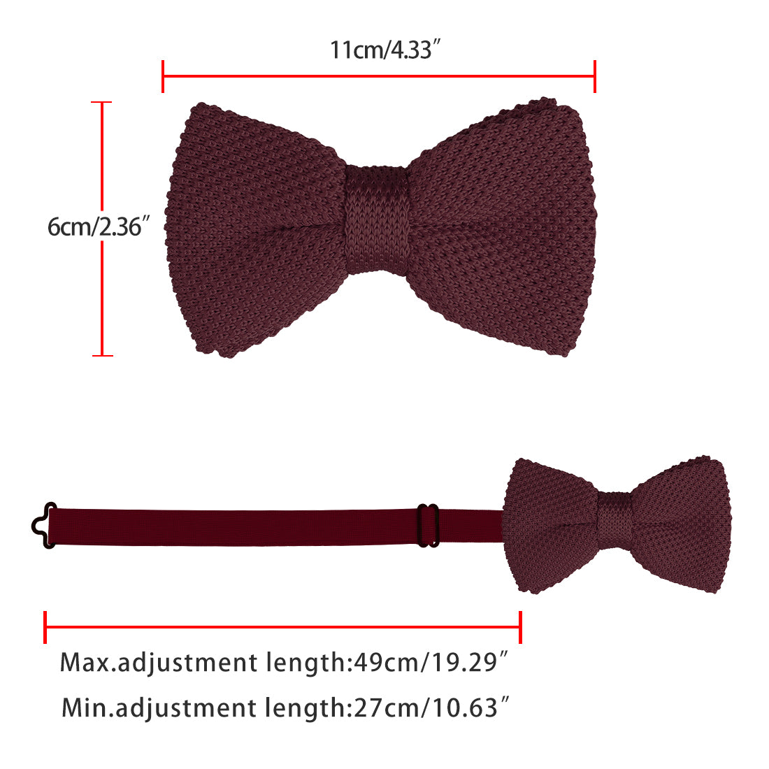 Allegra K Pre-tied Bowtie Adjustable Neck Solid Color Knitted Bow Tie