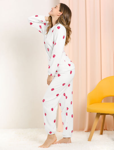 Cute Printed Long Sleeve Nightwear Flannel Pajama Sets Sleepwears