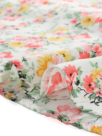 Ruffle Elastic Waist Puff Sleeve A-Line Floral Print Flowy Dress